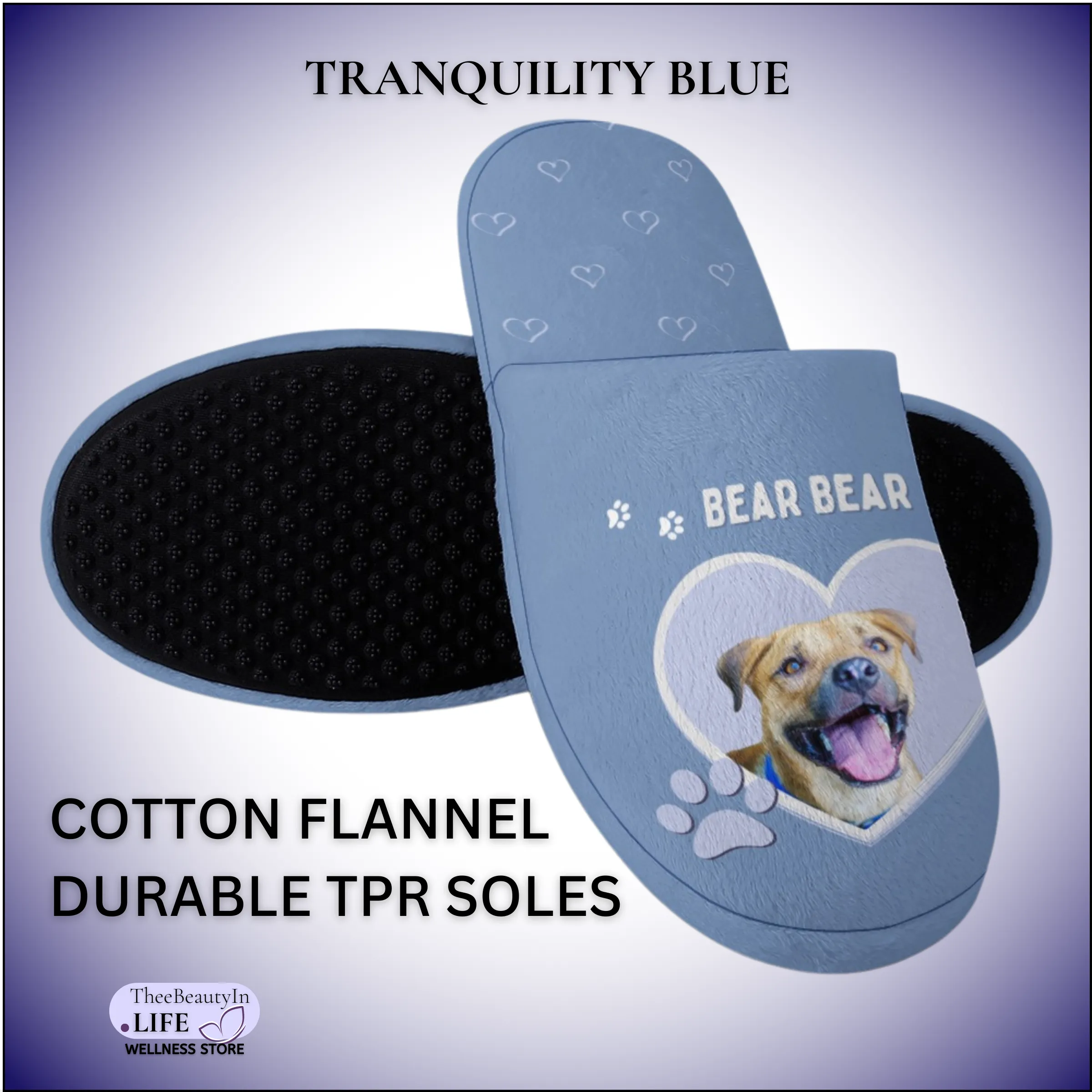 Memory Foam Slippers - My Dog Custom | Personalized Dog Slippers for Women | Black Slippers for Dog Owners | Pet Sympathy Gift with Hearts | Animal Bedroom Shoes with Photo