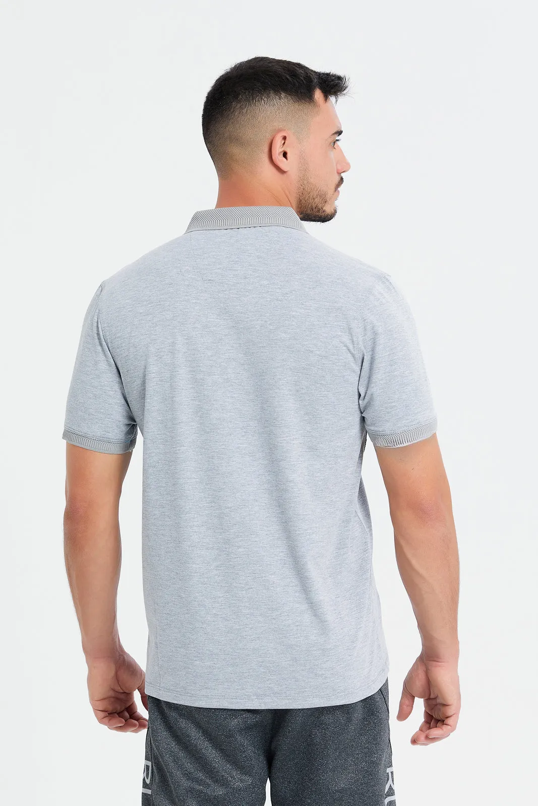 Men Grey Print Polo T-Shirt