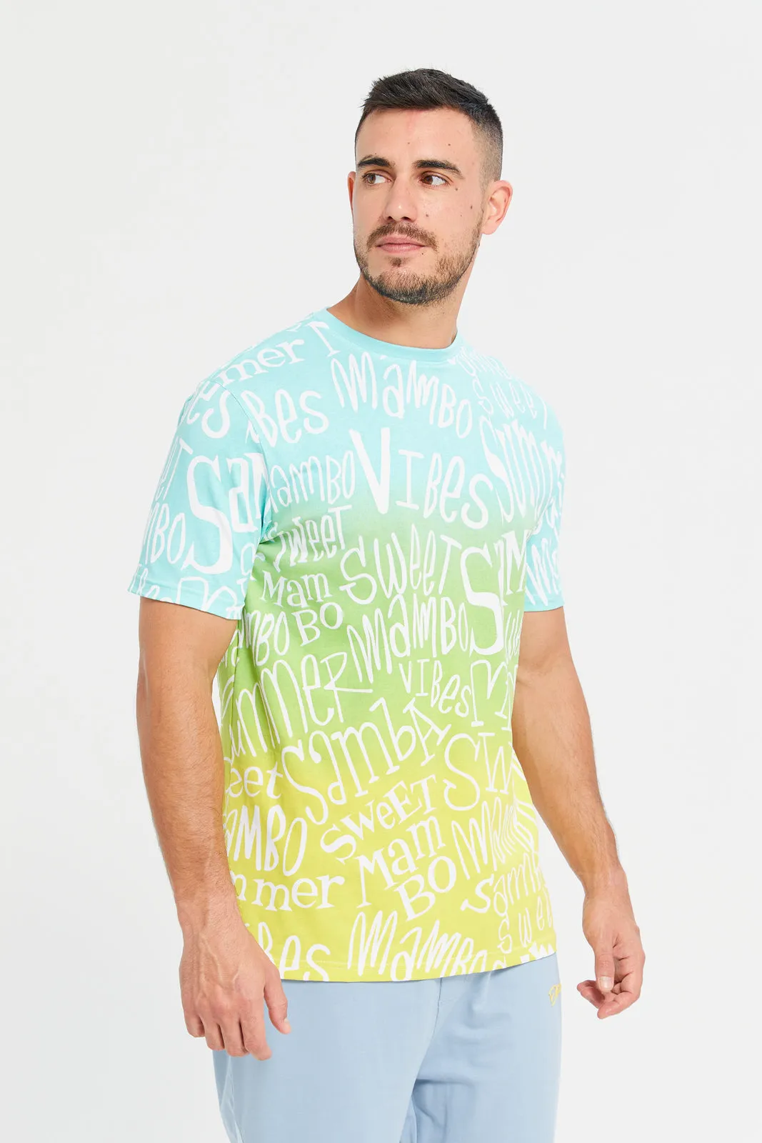 Men Multicolour Graffiti Print T-Shirt