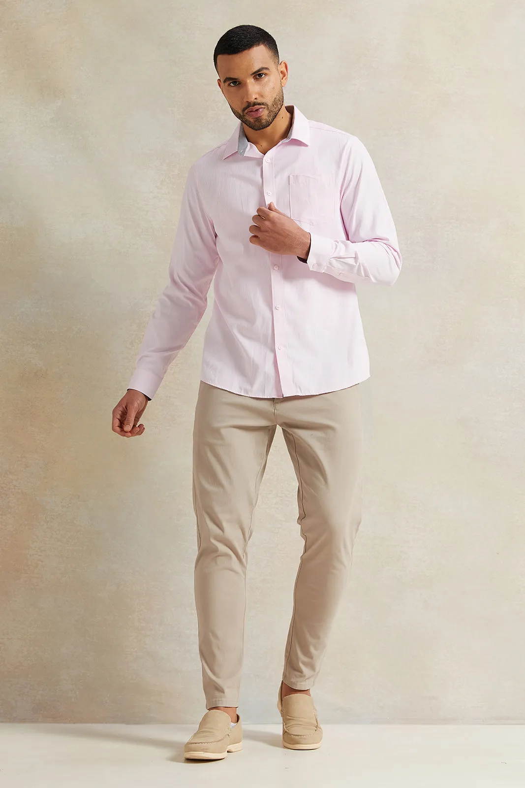 Men Pink Striped Shirt