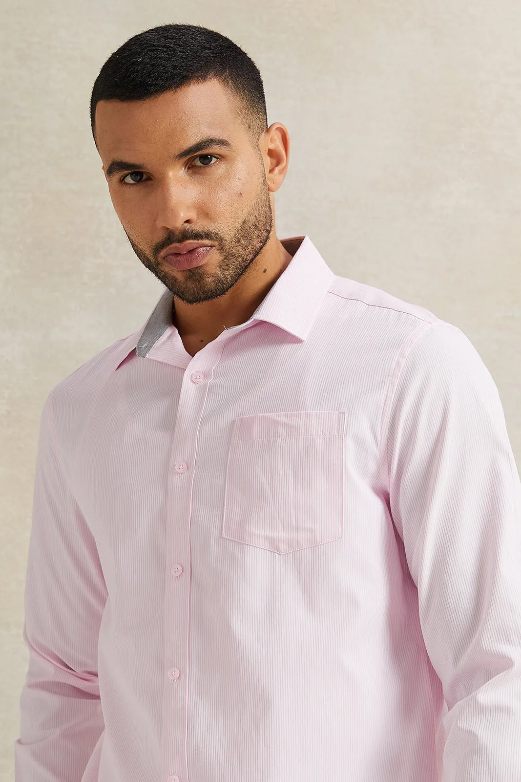 Men Pink Striped Shirt