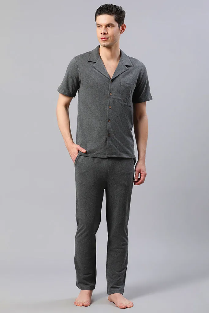 Men Solid Grey Co-ord Set