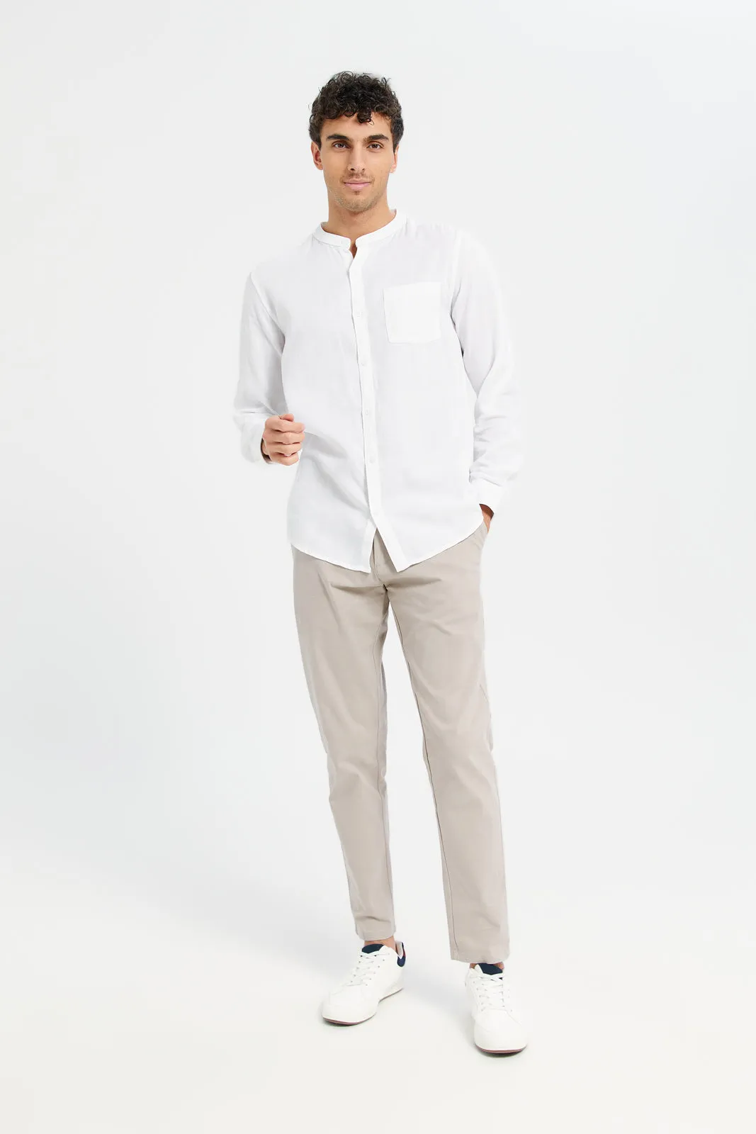 Men White Solid Casual Shirt