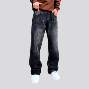 Mid rise distressed baggy men's jeans