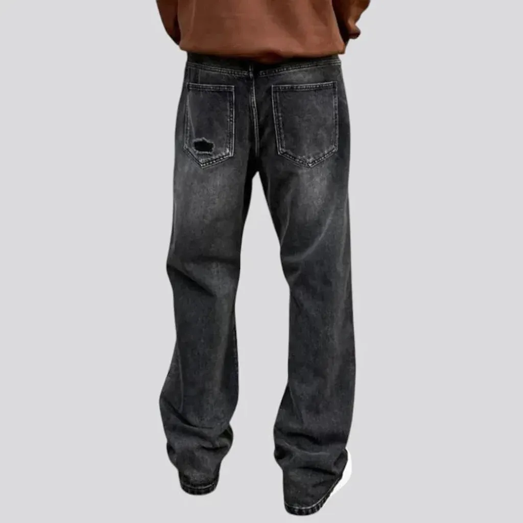 Mid rise distressed baggy men's jeans