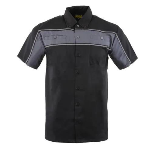 Milwaukee Leather MDM11672.01 Men's Black and Grey Button Up Heavy-Duty Work Shirt | Classic Mechanic Work Shirt