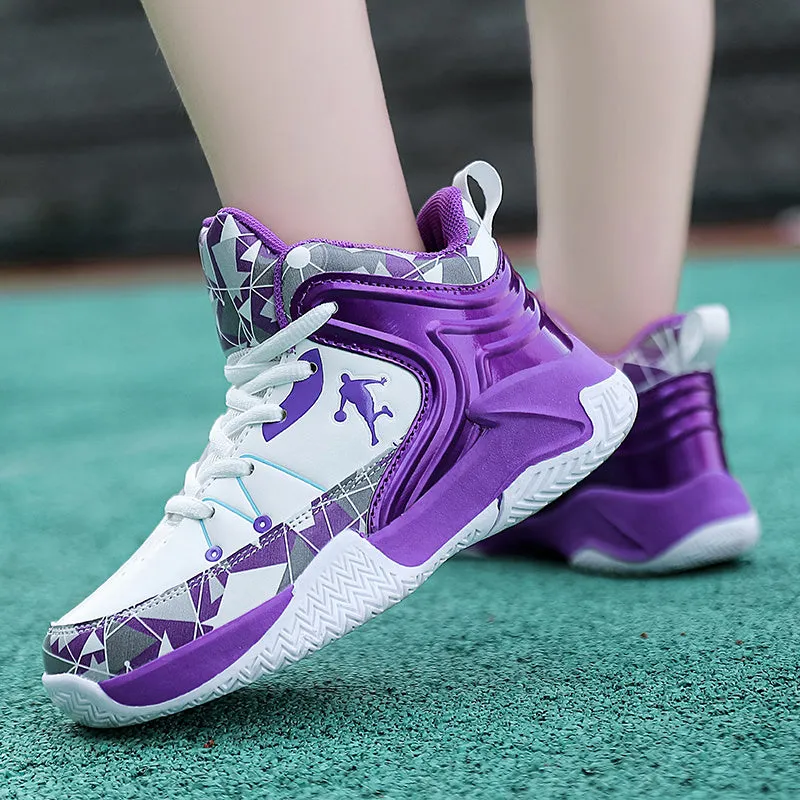 New leather children's basketball sneakers teenagers primary and secondary school students student trend sports casual shoes