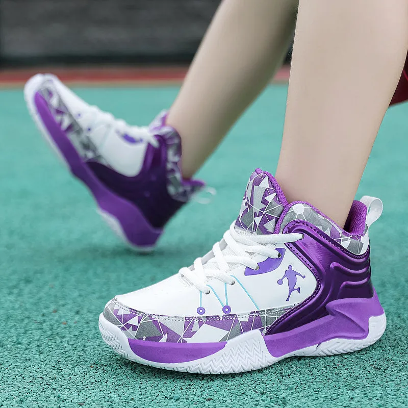 New leather children's basketball sneakers teenagers primary and secondary school students student trend sports casual shoes