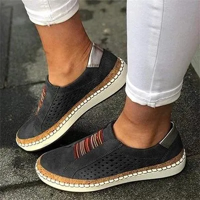 New Women's Shoes Hollow Out woman shoes Striped Vulcanize Breathable Elastic Retro Casual Flats Suitable Wide Leg Woman Sneaker