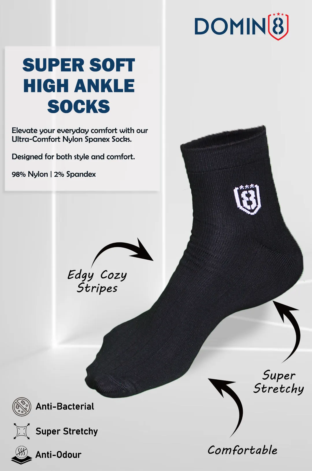 Nylon High Ankle Socks Set- Black