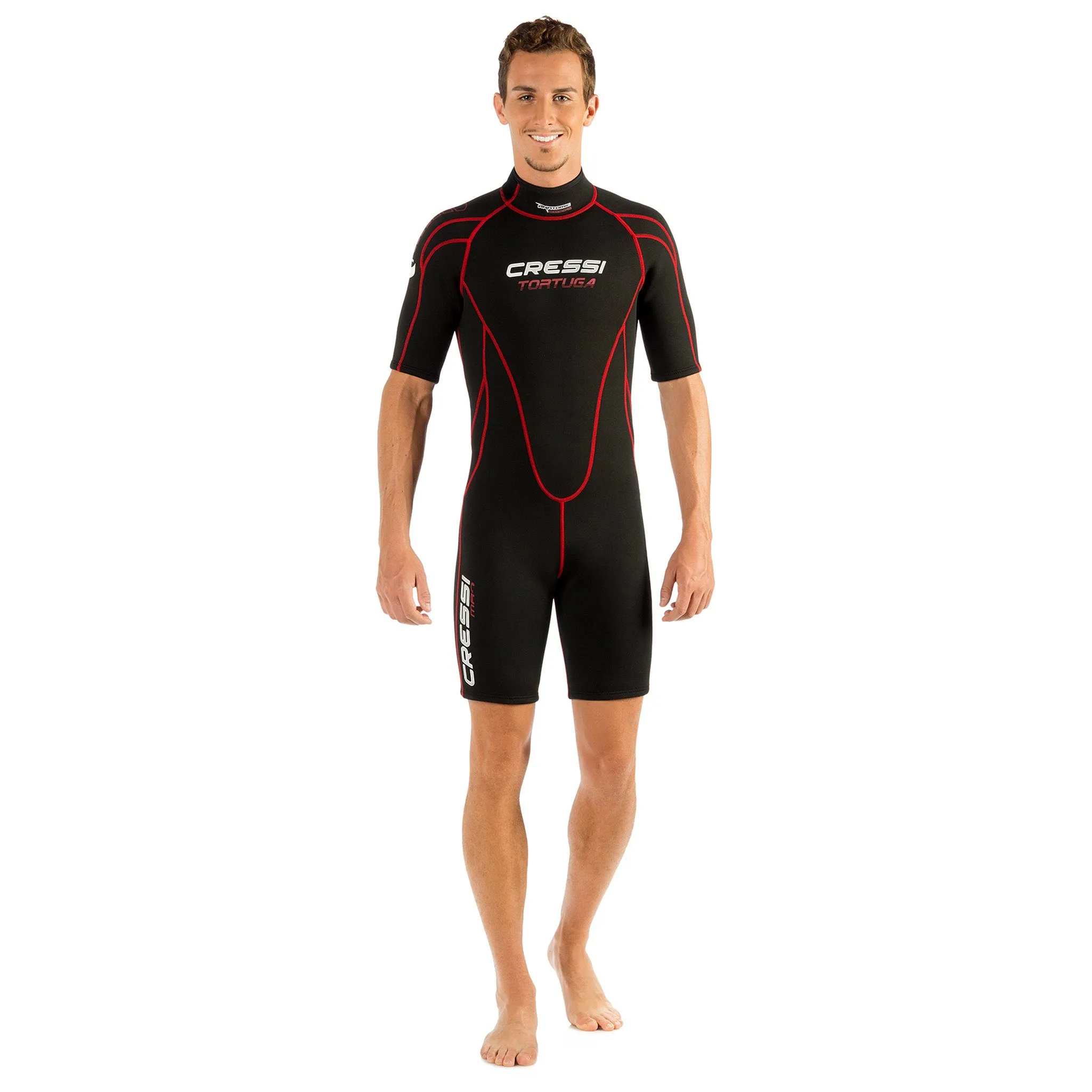 Open Box Cressi 2.5mm Man Tortuga One-Piece Shorty Wetsuit - Black/Red - Large