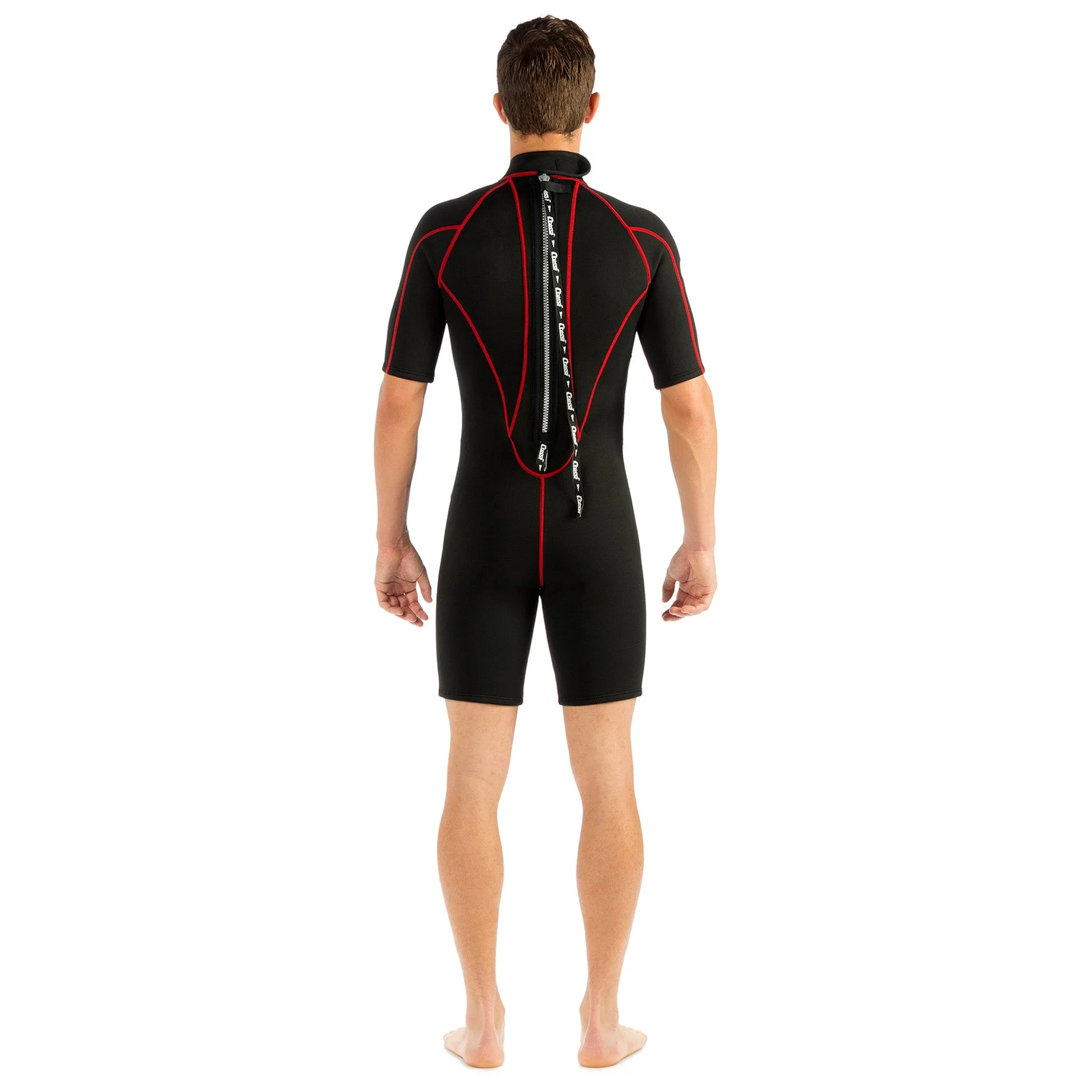 Open Box Cressi 2.5mm Man Tortuga One-Piece Shorty Wetsuit - Black/Red - Large