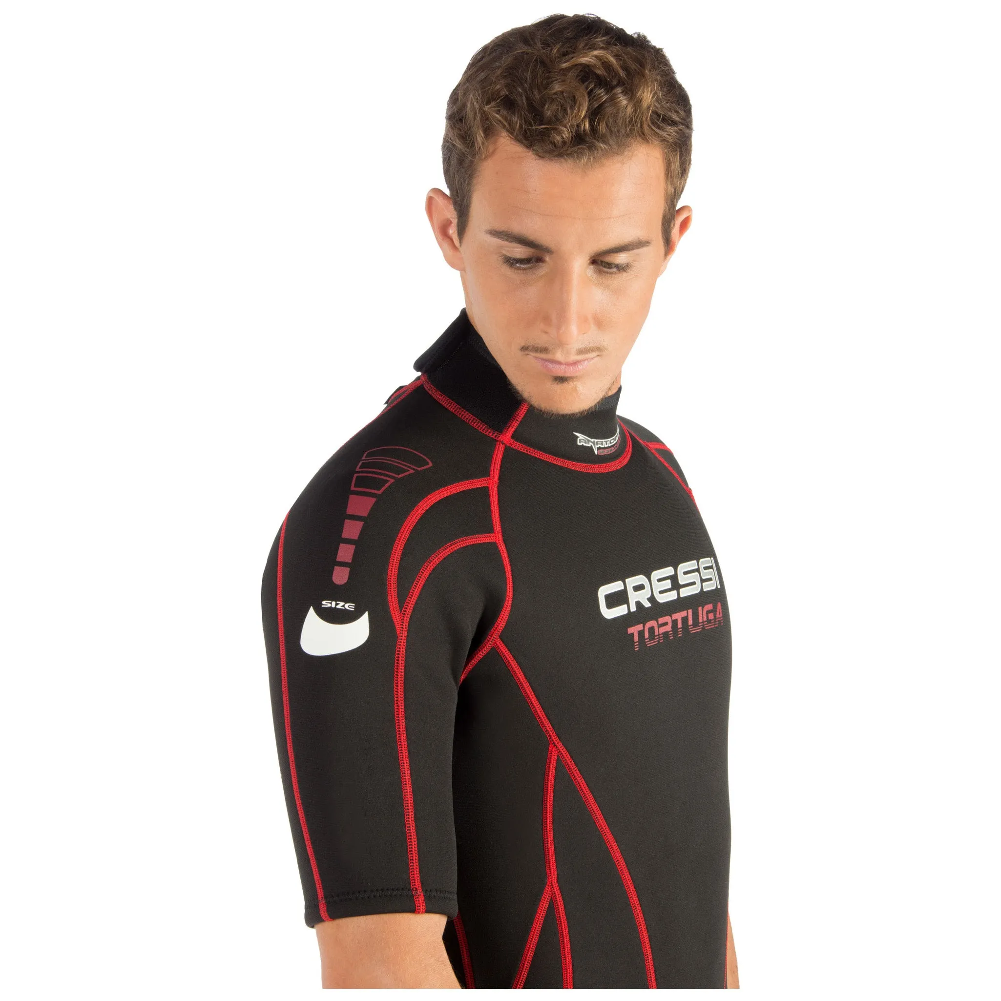 Open Box Cressi 2.5mm Man Tortuga One-Piece Shorty Wetsuit - Black/Red - Large