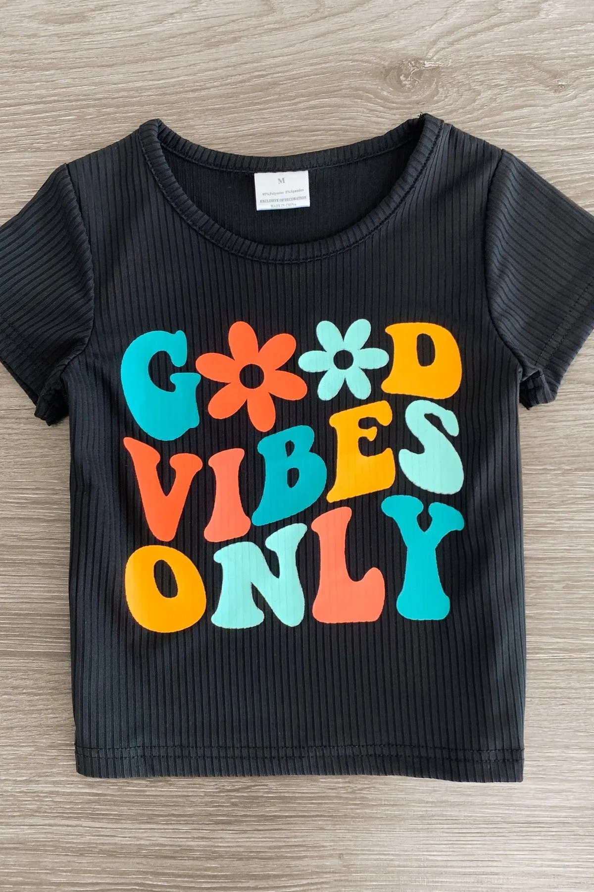 "Good Vibes Only" Groovy Denim Short Set