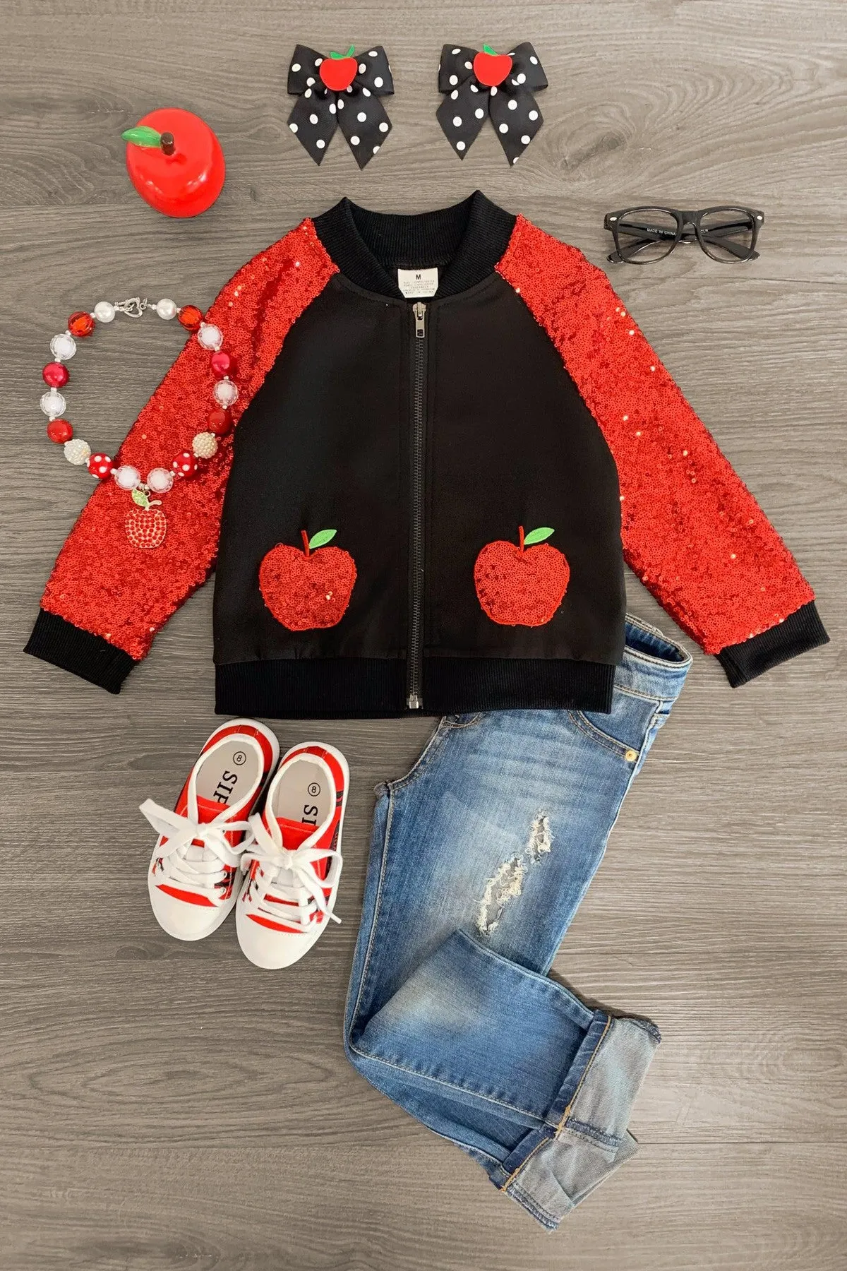 Red Sequin Apple Bomber Jacket