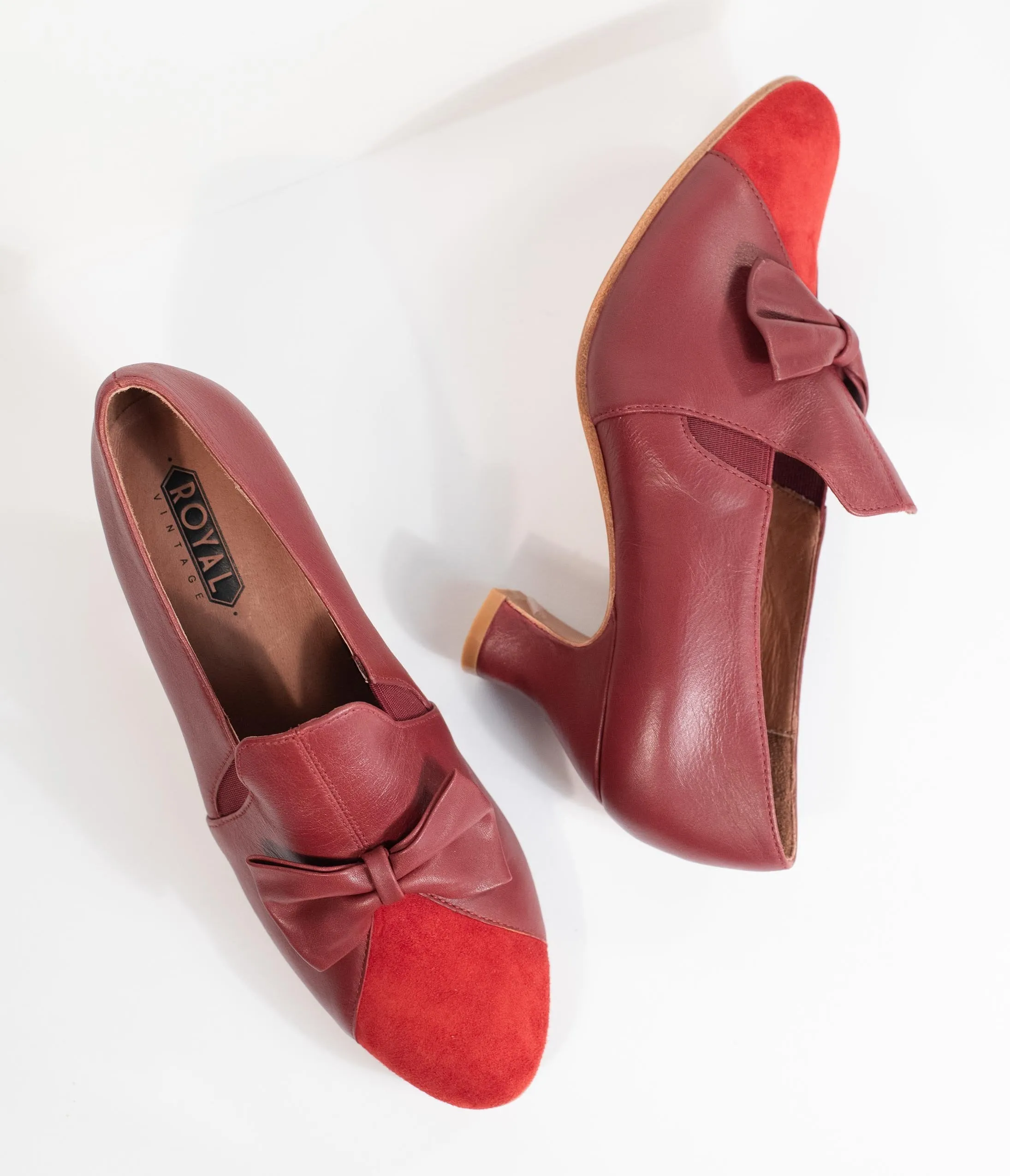 Royal Vintage Burgundy Red Leather Bow Maria Pumps