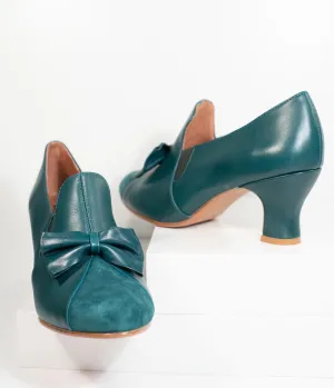 Royal Vintage Emerald Green Leather Bow Maria Pumps