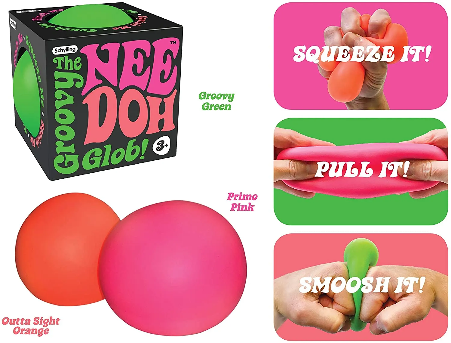 Schylling Nee Doh The Groovy Glob Stress Ball, 2.5 inches Fidget Squishy Toy - One Random Pick On Color