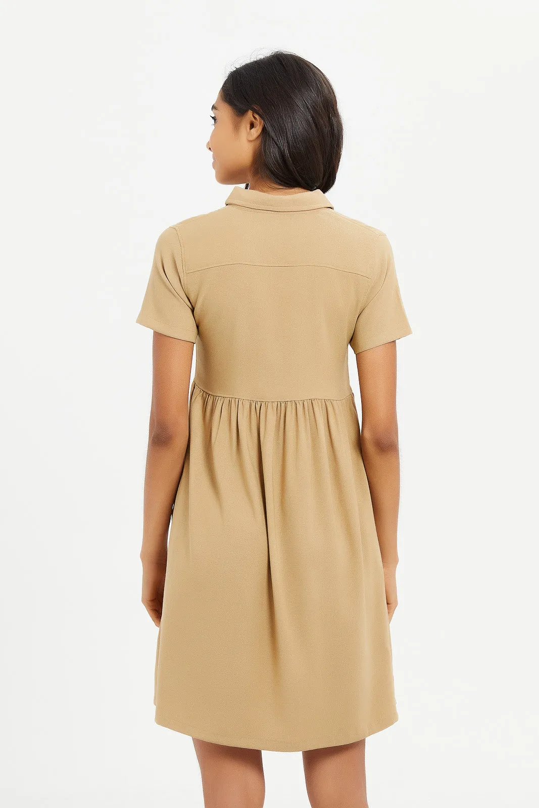 Senior Girls Beige Shirt Dress