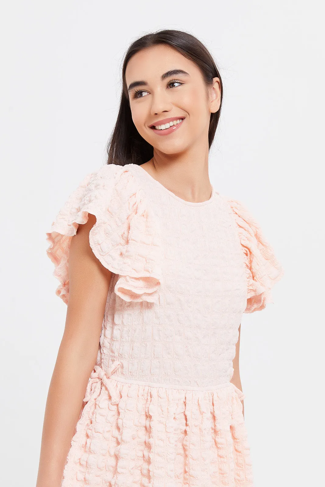 Senior Girls Peach Crinkle Dress