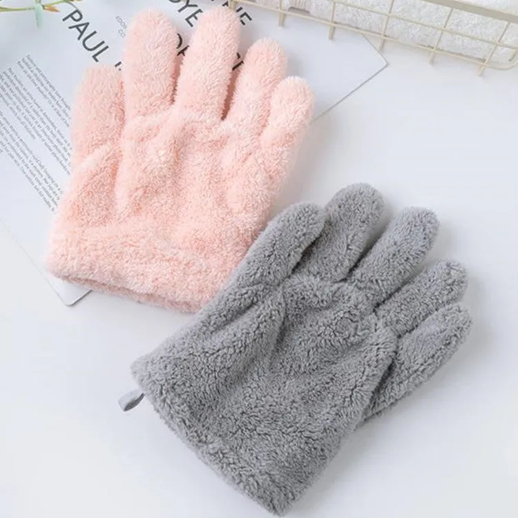 Singe Fast Dry Hair Gloves Quick Drying Coral Velvet Absorbent Gloves(White)