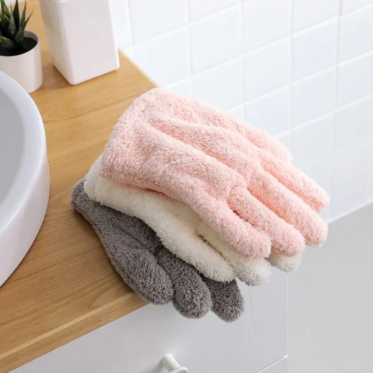 Singe Fast Dry Hair Gloves Quick Drying Coral Velvet Absorbent Gloves(White)