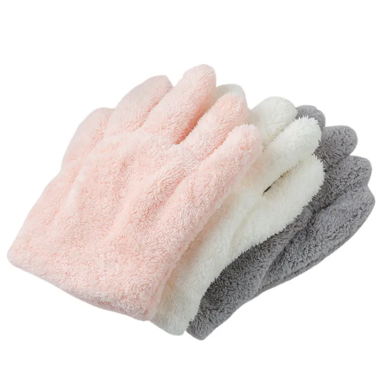 Singe Fast Dry Hair Gloves Quick Drying Coral Velvet Absorbent Gloves(White)