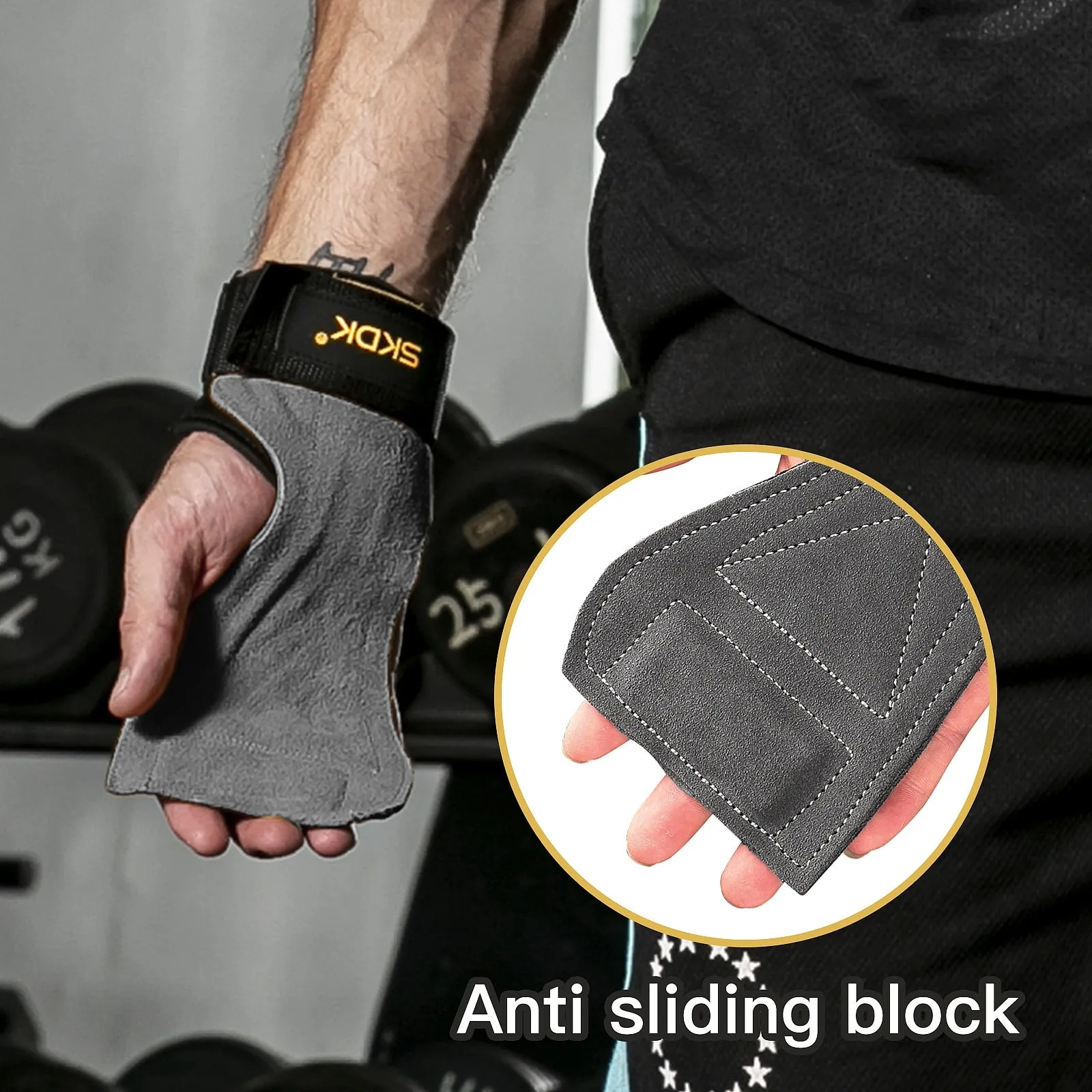 SKDK Gym Grips Palm Guards Cowhide Palm Protector