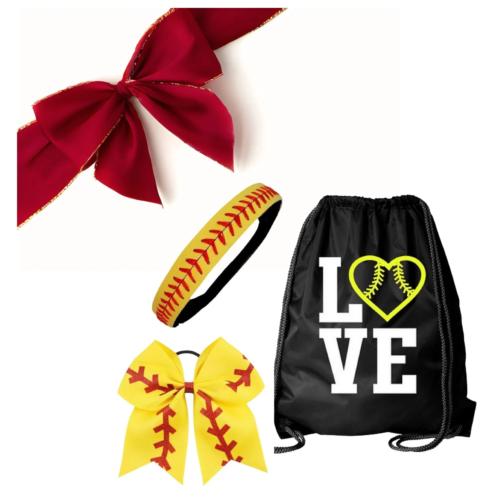 Softball Set Cinch Drawstring Bag Bow and Headband