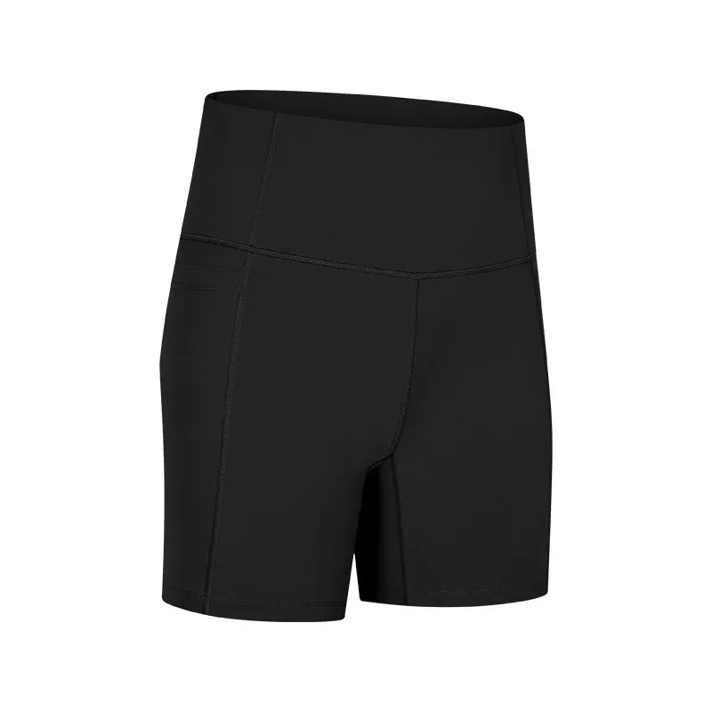 Spring Summer Patchwork Side Pocket Sports Short Length Pants Women's High Waist Hip Lift Stretch Tight Fitness Yoga Shorts