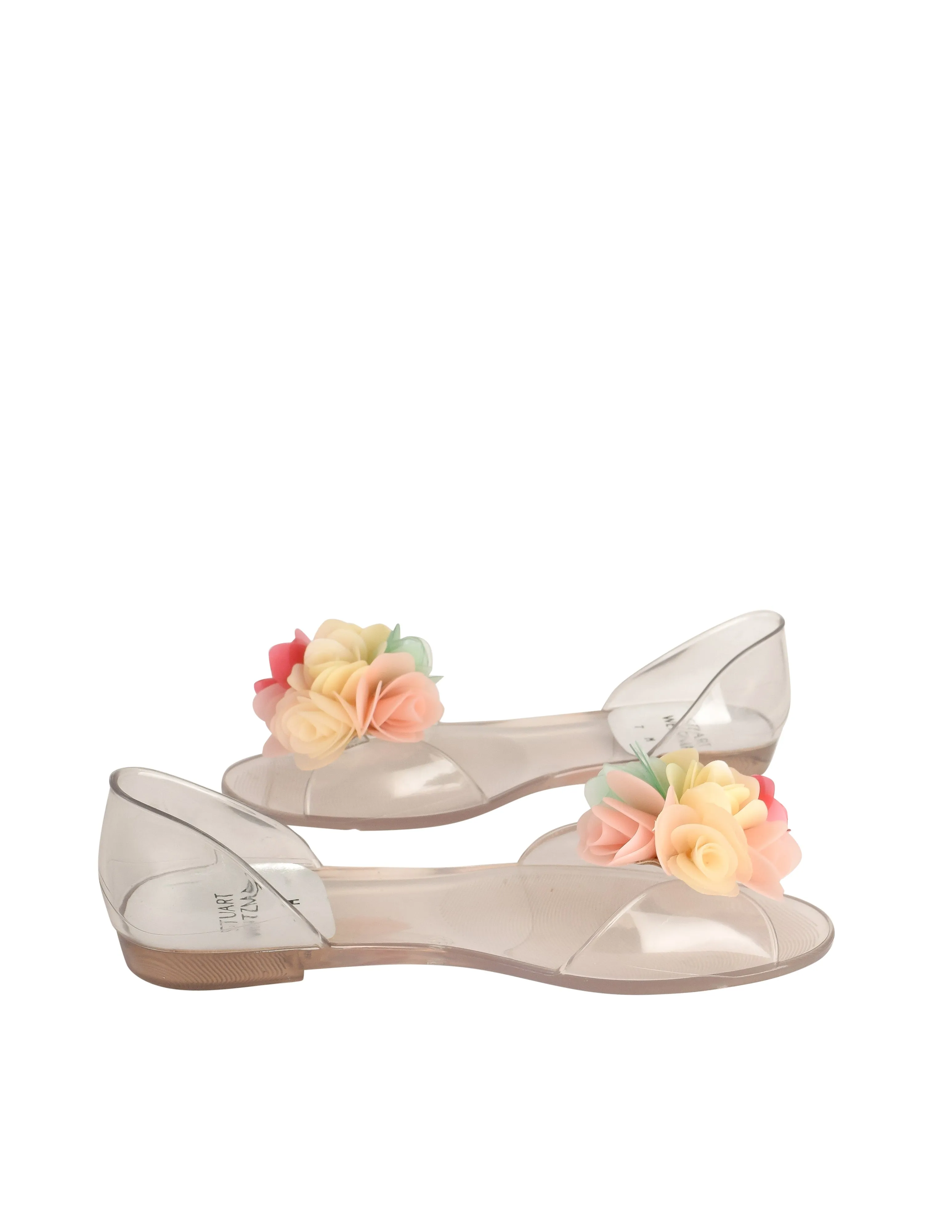 Stuart Weitzman Vintage Pastel Floral Bouquet Clear Flat Peep Toe Jellies Shoes