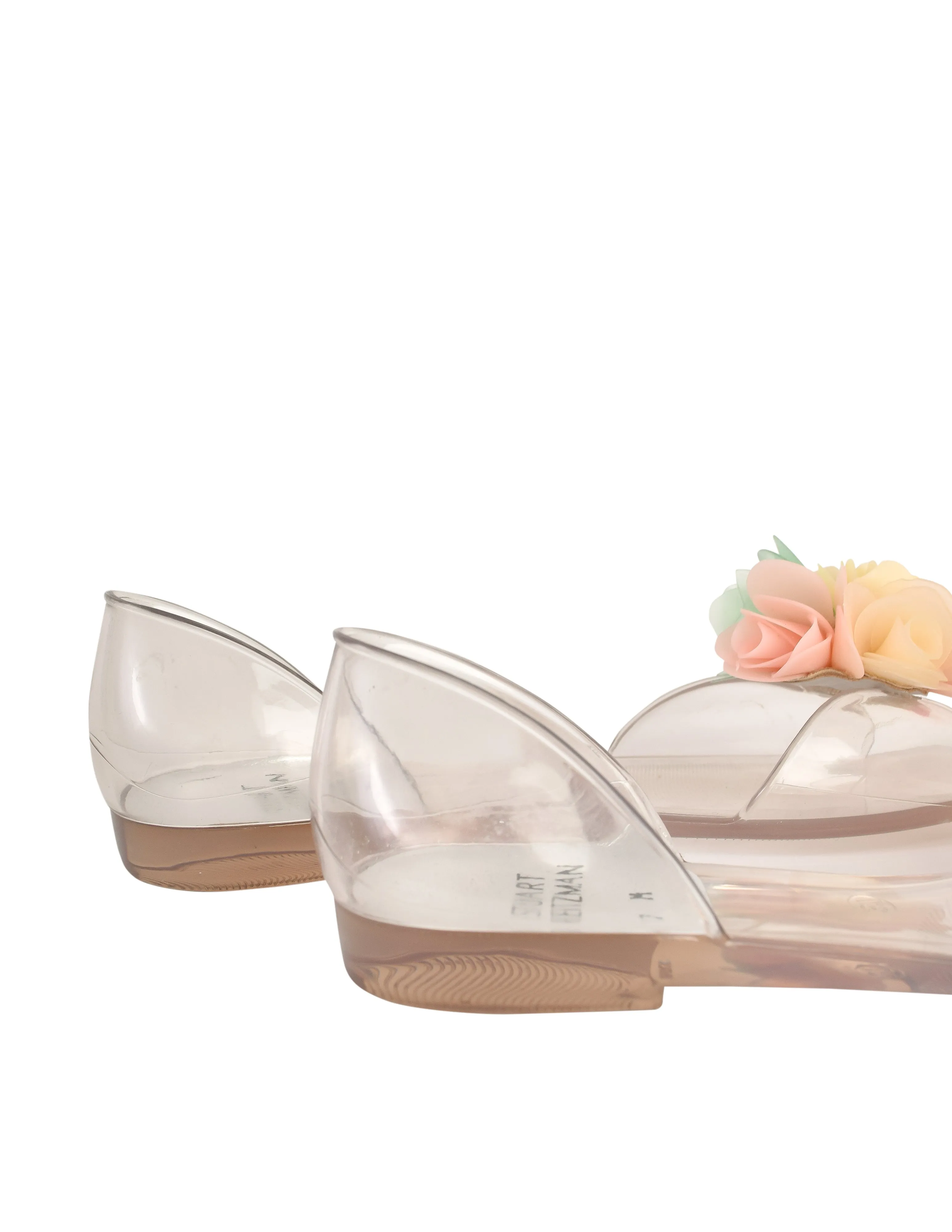 Stuart Weitzman Vintage Pastel Floral Bouquet Clear Flat Peep Toe Jellies Shoes