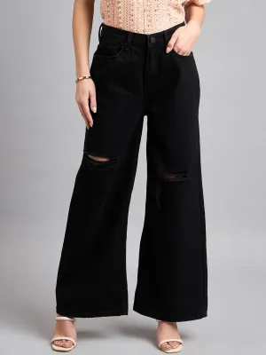 Style Quotient Women Black Wide Leg High Rise Jeans