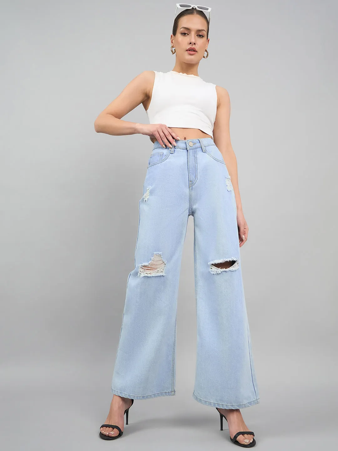 Style Quotient Women Light Blue Wide Leg High Rise Jeans