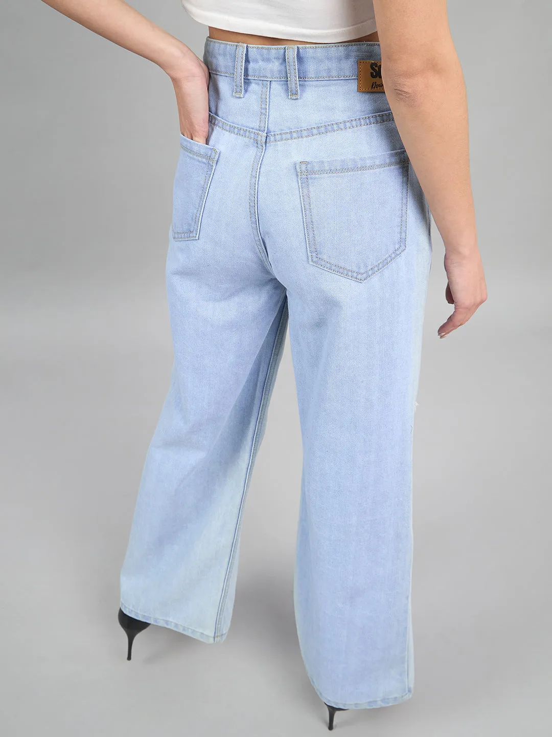 Style Quotient Women Light Blue Wide Leg High Rise Jeans