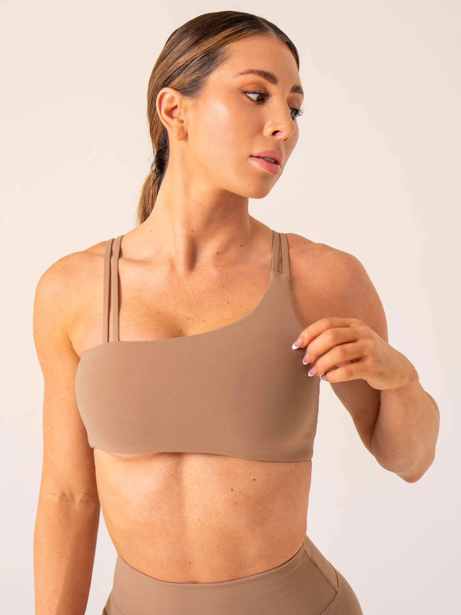 Unstoppable One Shoulder Sports Bra - Mocha