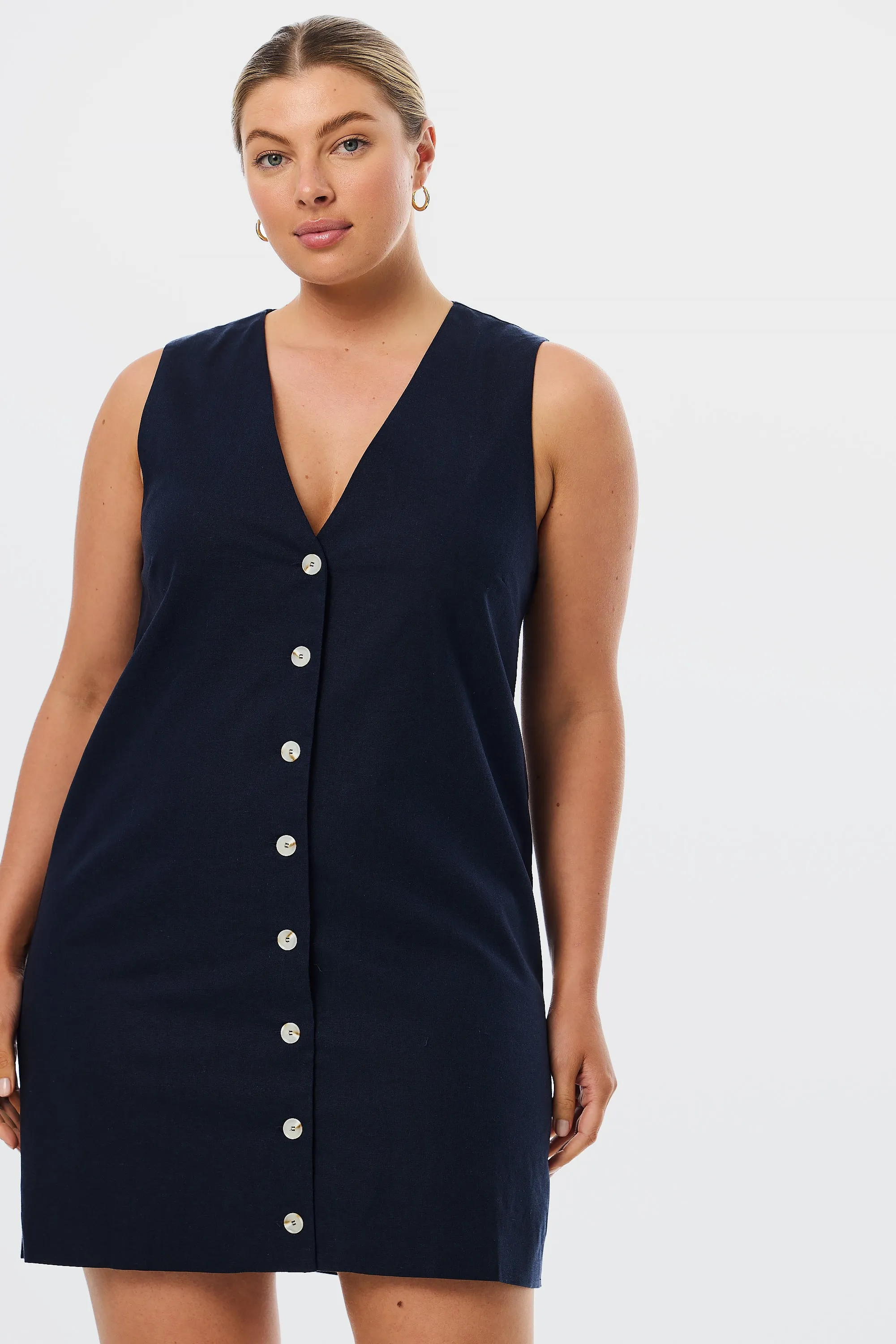 V Neck Mini Dress - Navy