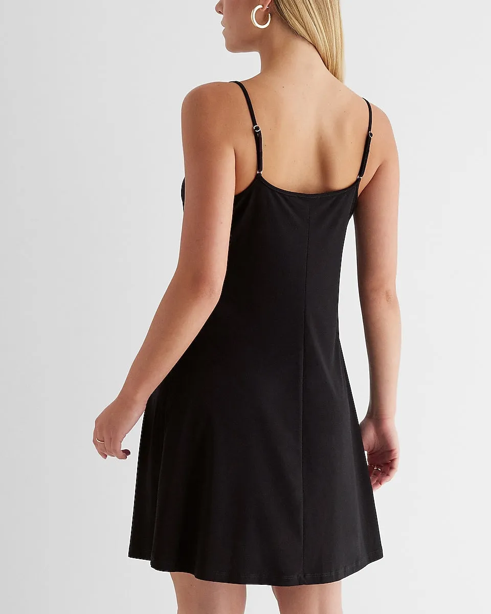 V-Neck Mini Slip Dress Cover Up in Pitch Black