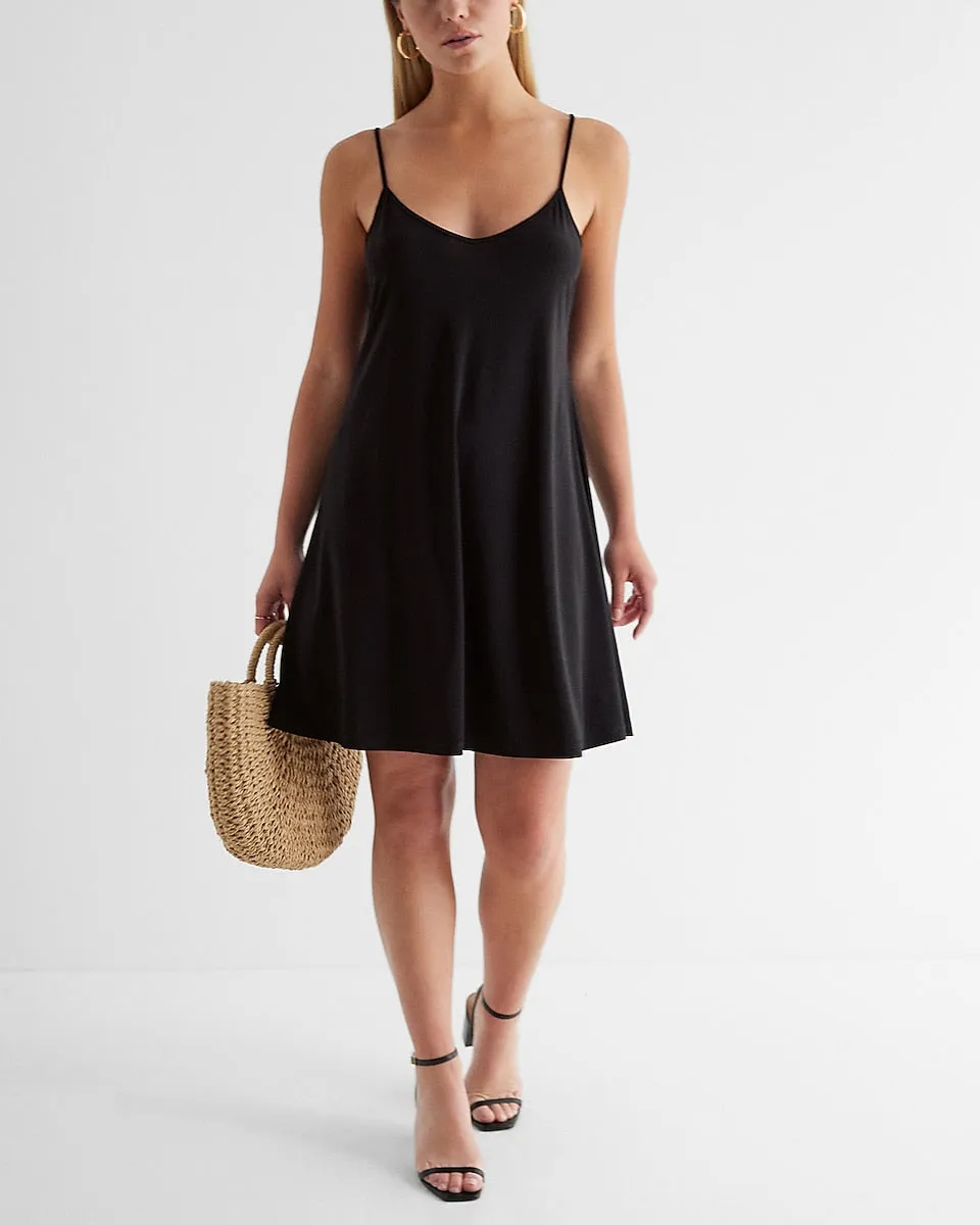 V-Neck Mini Slip Dress Cover Up in Pitch Black