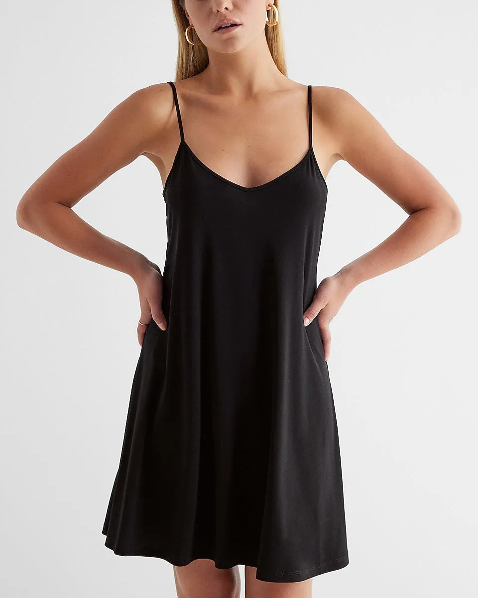 V-Neck Mini Slip Dress Cover Up in Pitch Black