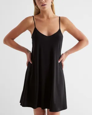 V-Neck Mini Slip Dress Cover Up in Pitch Black