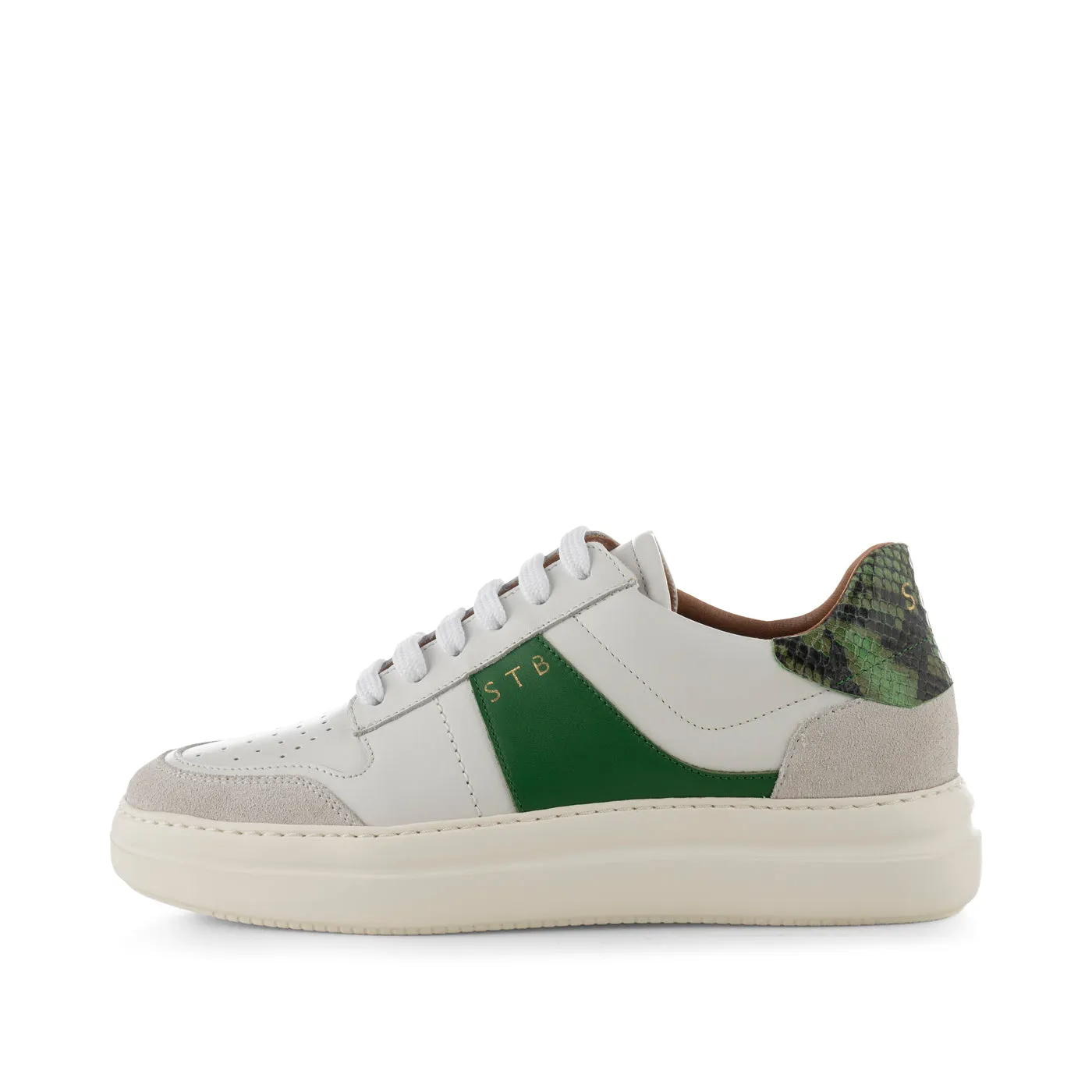 Valda sneaker suede leather - WHITE/GREEN MULTI