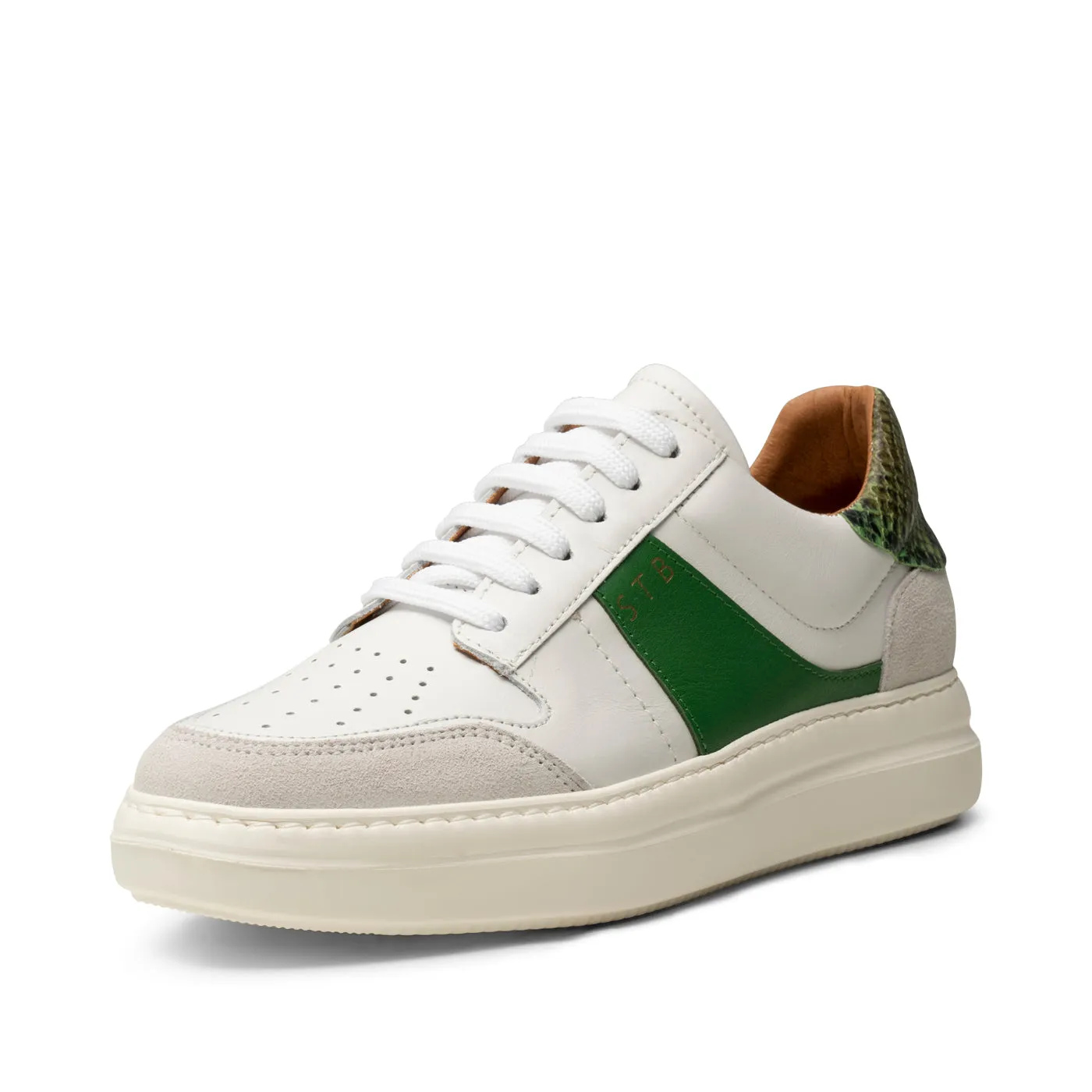 Valda sneaker suede leather - WHITE/GREEN MULTI