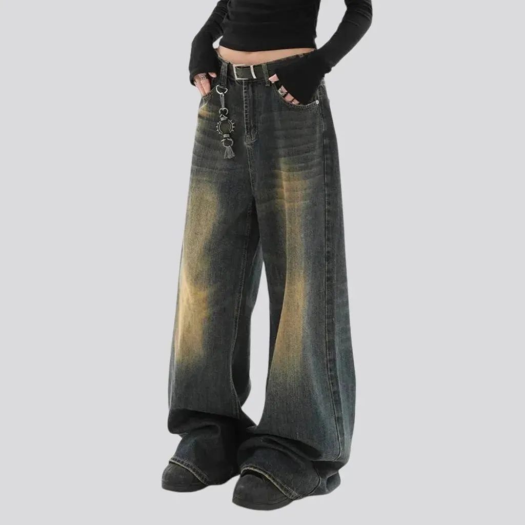 Vintage dark pattern baggy women's jeans