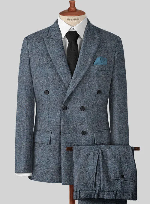 Vintage Herringbone Blue Tweed Suit