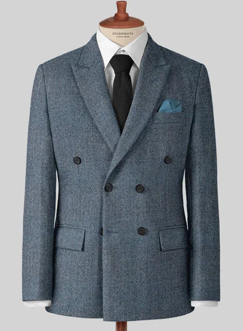 Vintage Herringbone Blue Tweed Suit