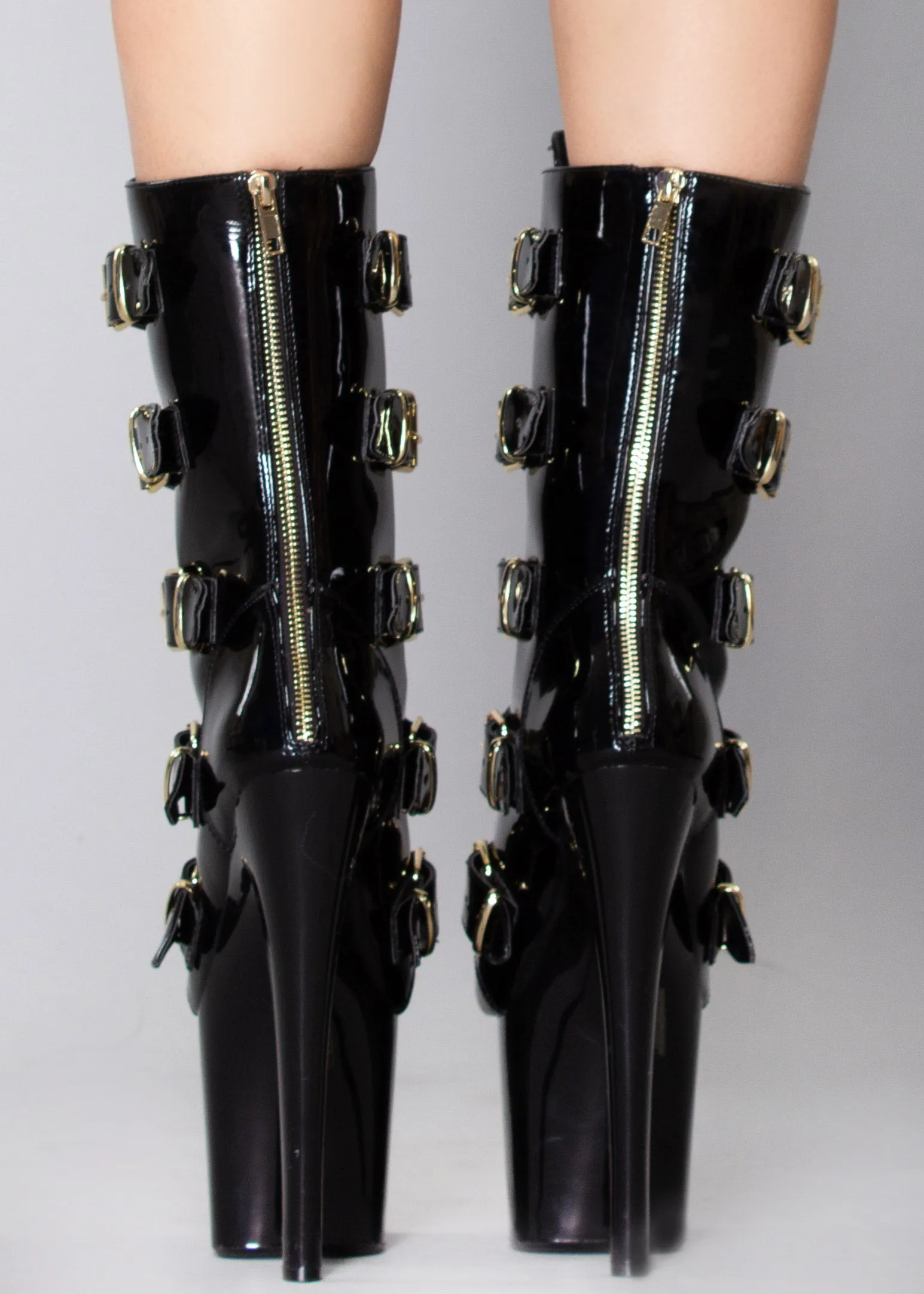 VIP Platform Heels in Black Gold