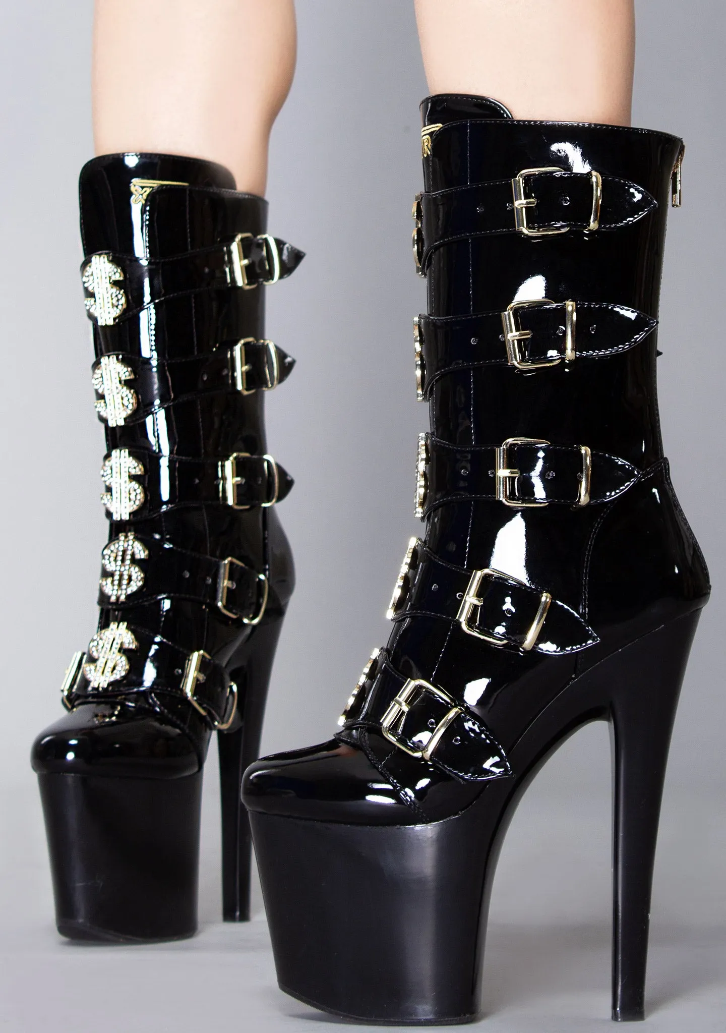 VIP Platform Heels in Black Gold