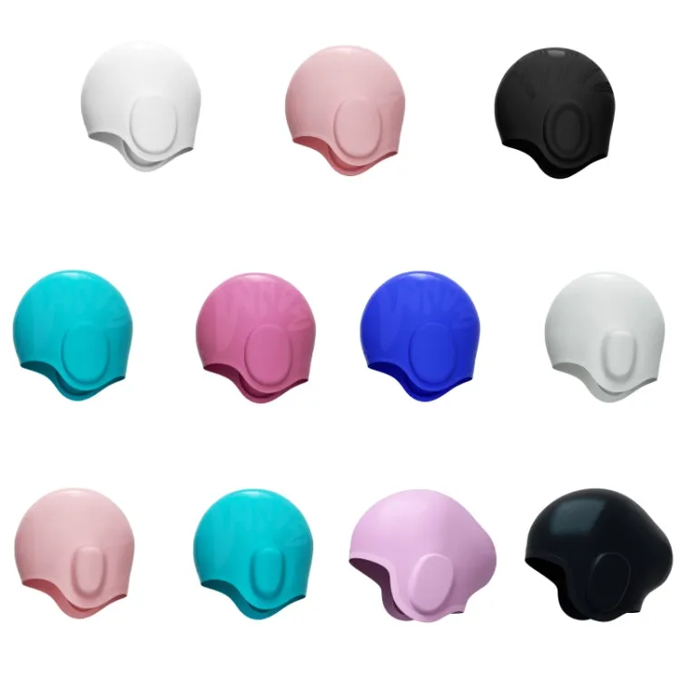 WAVE Waterproof Solid Color Ear Guard Silicone Swimming Cap, Color: White