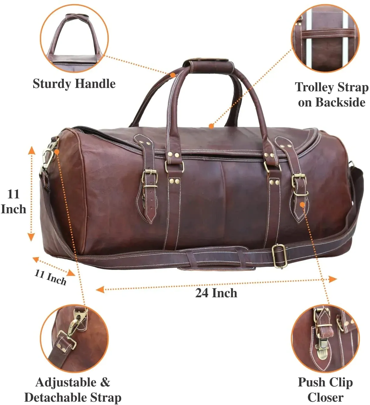 Wide Zippered Leather Duffle Bag